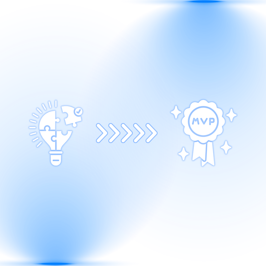 Illustration showing the journey from idea to MVP, represented by a lightbulb with puzzle pieces and an MVP badge symbol.